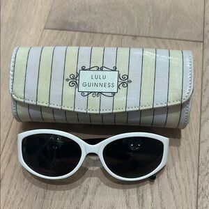 Lulu Guinness White Black Oval Sunglasses with Dark Lenses